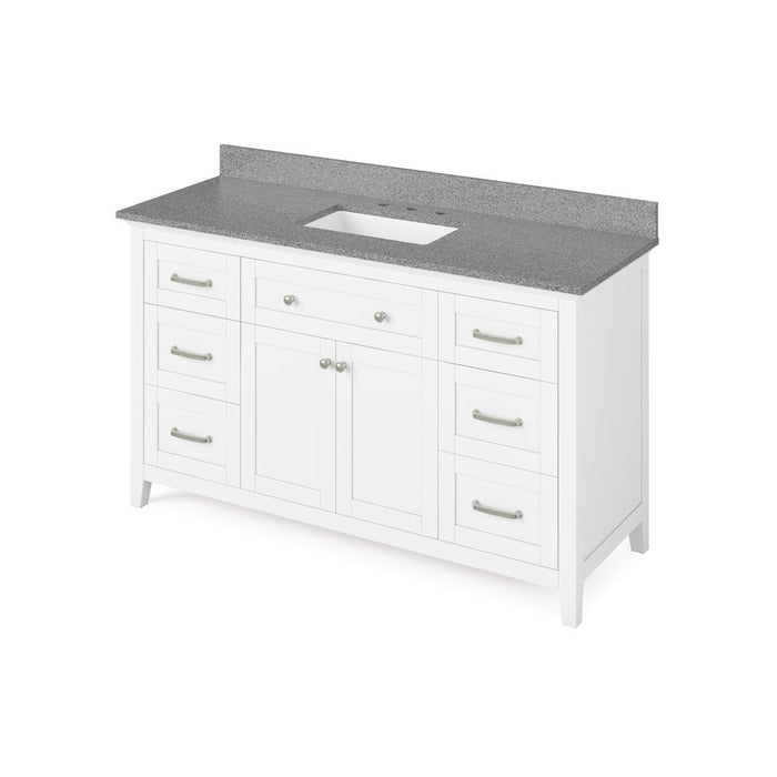 Jeffrey Alexander 60" White Chatham Vanity, Steel Grey Cultured Marble Vanity Top, undermount rectangle bowl