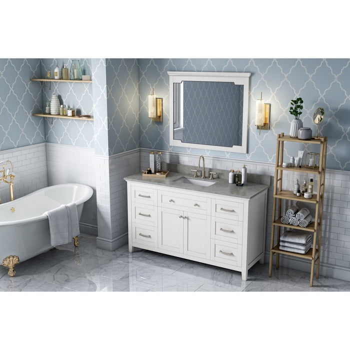 Jeffrey Alexander 60" White Chatham Vanity, Steel Grey Cultured Marble Vanity Top, undermount rectangle bowl