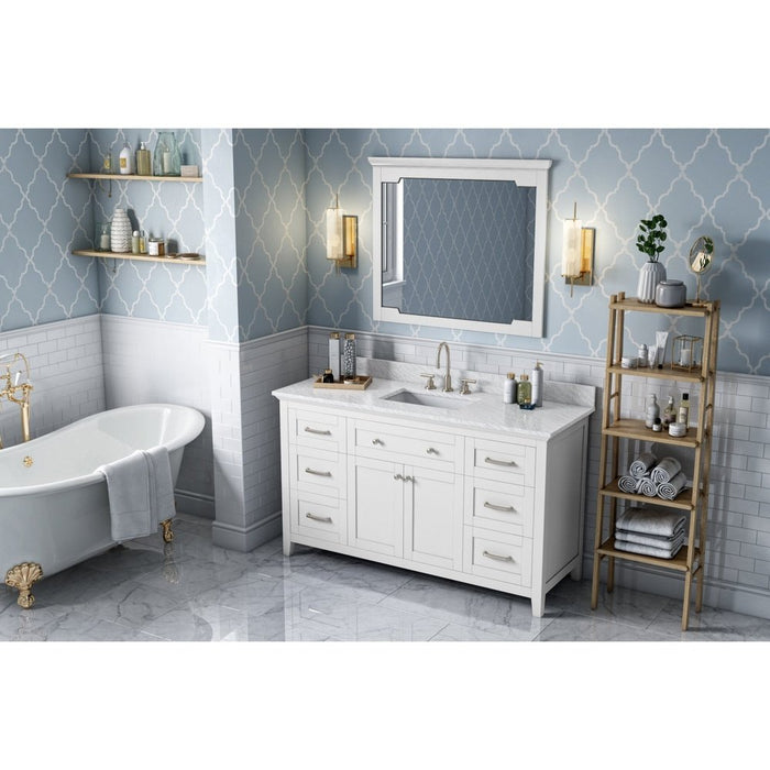 Jeffrey Alexander 60" White Chatham Vanity, White Carrara Marble Vanity Top, undermount rectangle bowl