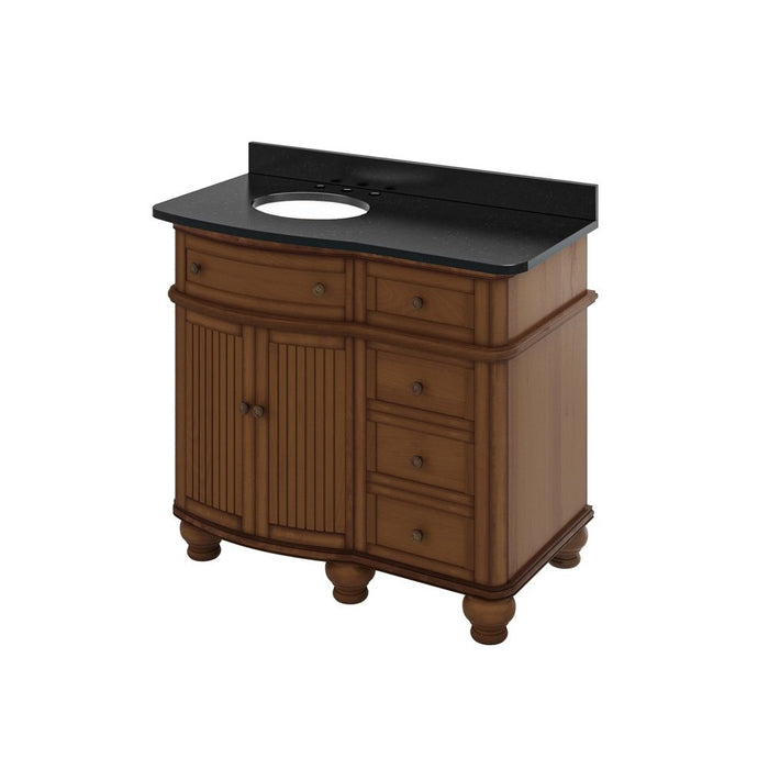 Jeffrey Alexander 48" Walnut Compton Vanity, Compton-only Black Granite Vanity Top, undermount oval bowl