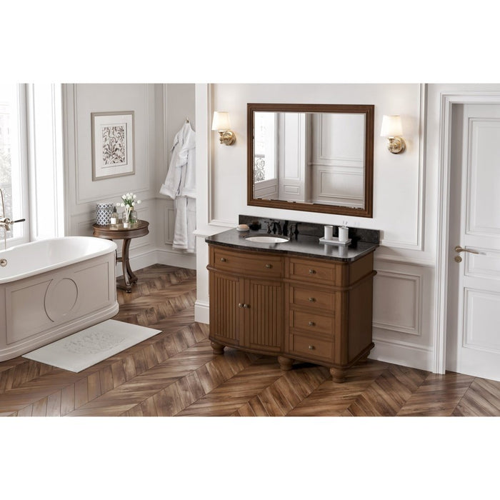 Jeffrey Alexander 48" Walnut Compton Vanity, Compton-only Black Granite Vanity Top, undermount oval bowl