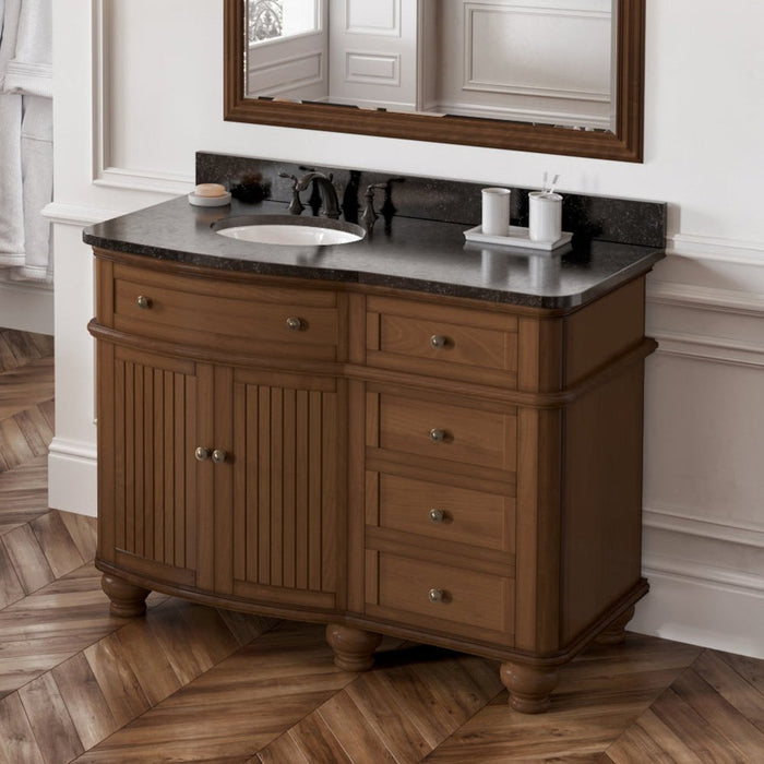 Jeffrey Alexander 48" Walnut Compton Vanity, Compton-only Black Granite Vanity Top, undermount oval bowl