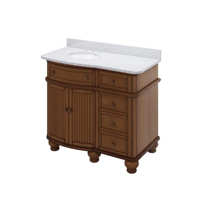 Jeffrey Alexander 48" Walnut Compton Vanity, Compton-only White Carrara Marble Vanity Top, undermount oval bowl