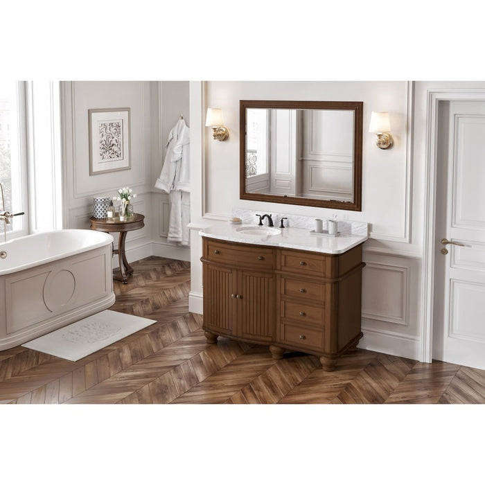 Jeffrey Alexander 48" Walnut Compton Vanity, Compton-only White Carrara Marble Vanity Top, undermount oval bowl