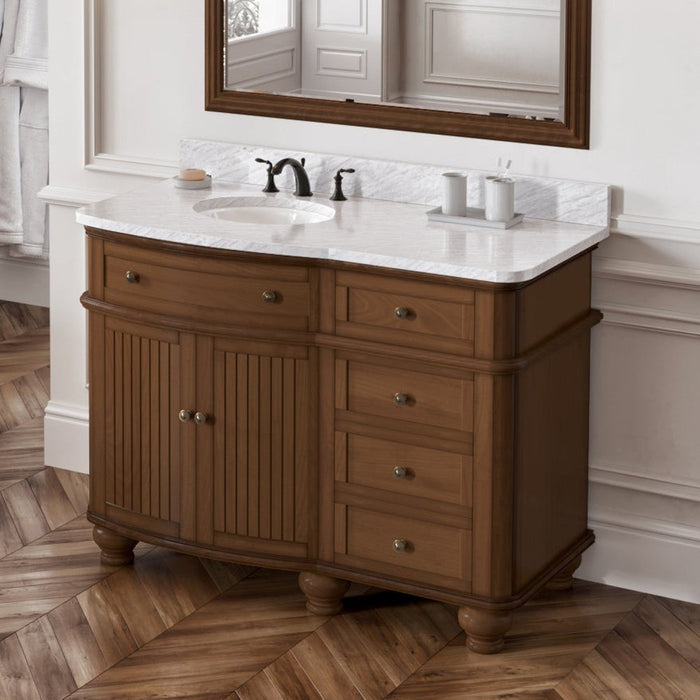 Jeffrey Alexander 48" Walnut Compton Vanity, Compton-only White Carrara Marble Vanity Top, undermount oval bowl