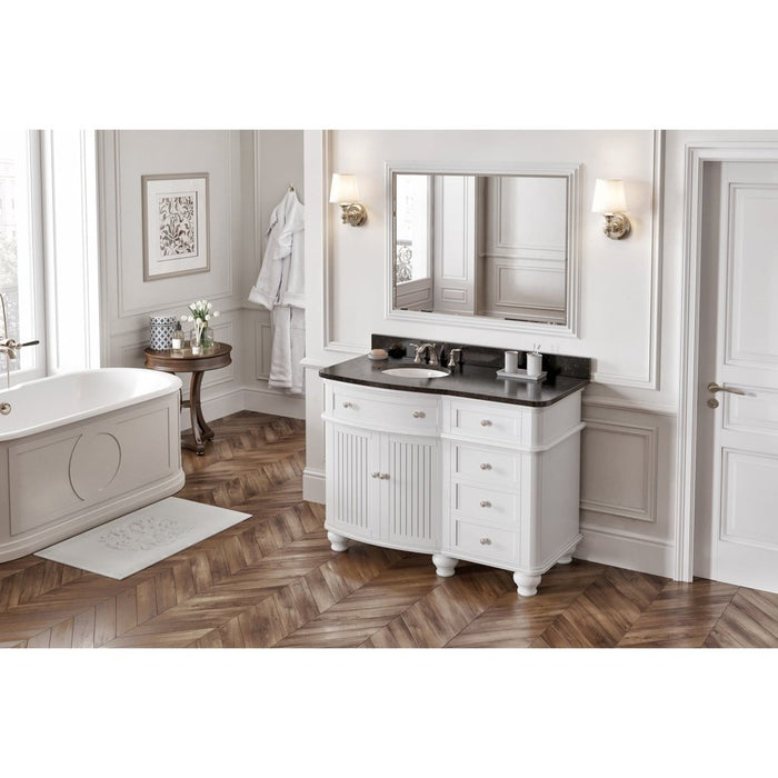 Jeffrey Alexander 48" White Compton Vanity, Compton-only Black Granite Vanity Top, undermount oval bowl