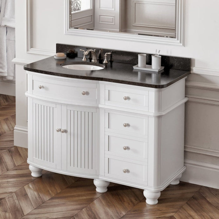 Jeffrey Alexander 48" White Compton Vanity, Compton-only Black Granite Vanity Top, undermount oval bowl