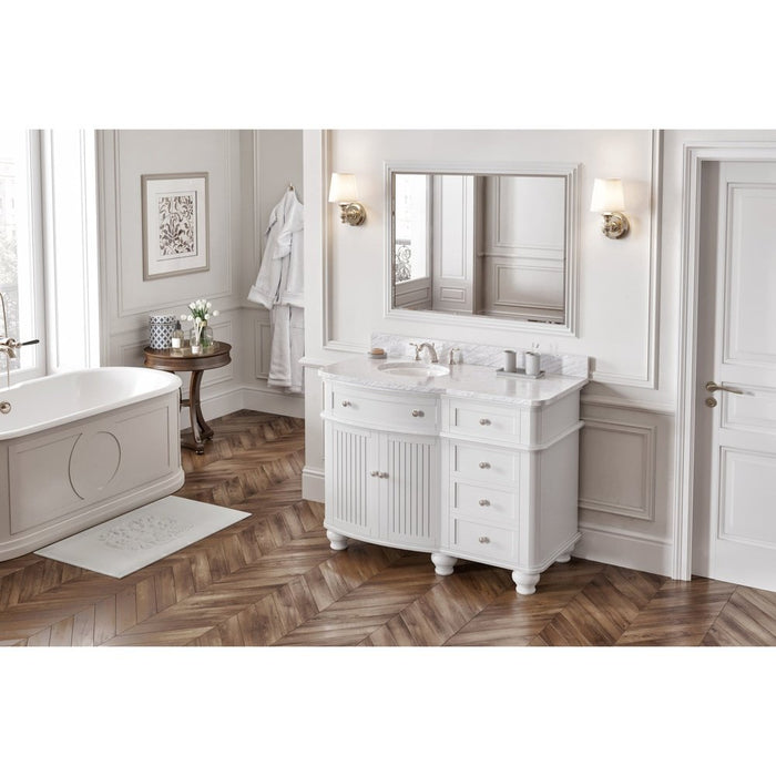 Jeffrey Alexander 48" White Compton Vanity, Compton-only White Carrara Marble Vanity Top, undermount oval bowl