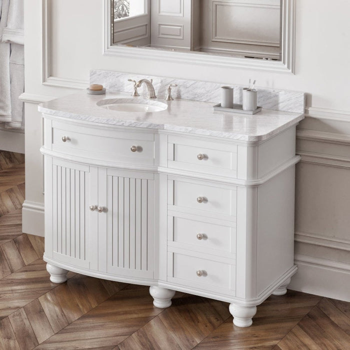 Jeffrey Alexander 48" White Compton Vanity, Compton-only White Carrara Marble Vanity Top, undermount oval bowl