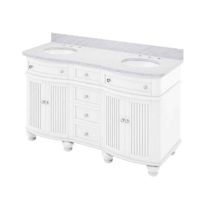 Jeffrey Alexander 60" White Compton Vanity, double bowl, Compton-only White Carrara Marble Vanity Top, two undermount oval bowls