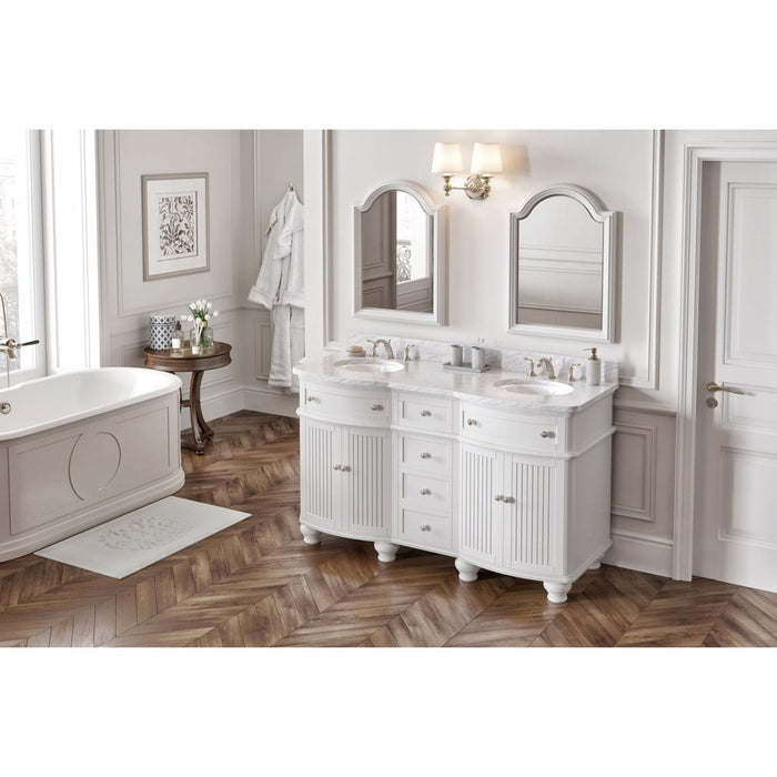 Jeffrey Alexander 60" White Compton Vanity, double bowl, Compton-only White Carrara Marble Vanity Top, two undermount oval bowls