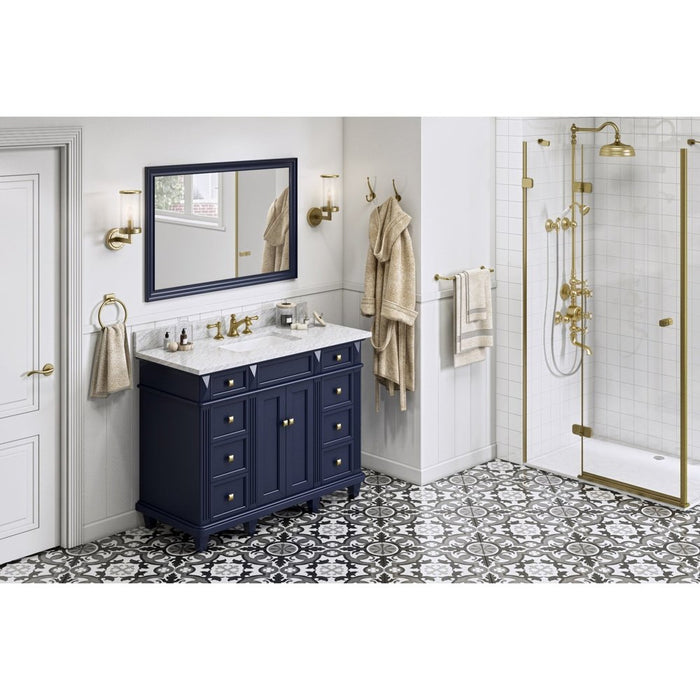 Jeffrey Alexander 48" Hale Blue Douglas Vanity, White Carrara Marble Vanity Top, undermount rectangle bowl