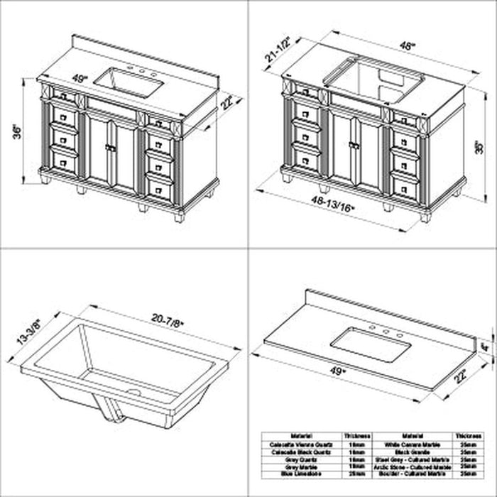 Jeffrey Alexander 48" White Douglas Vanity, White Carrara Marble Vanity Top, undermount rectangle bowl