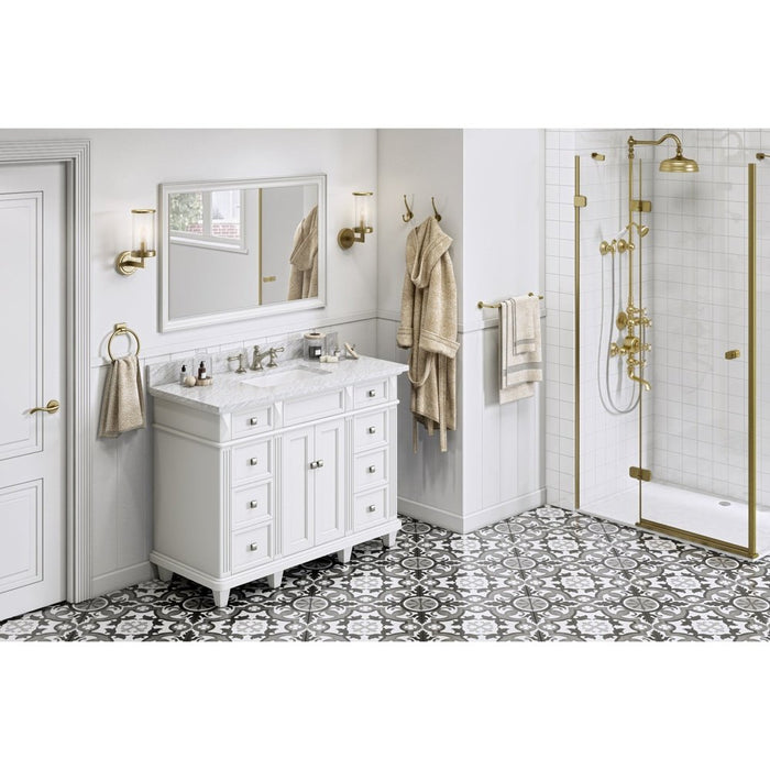 Jeffrey Alexander 48" White Douglas Vanity, White Carrara Marble Vanity Top, undermount rectangle bowl