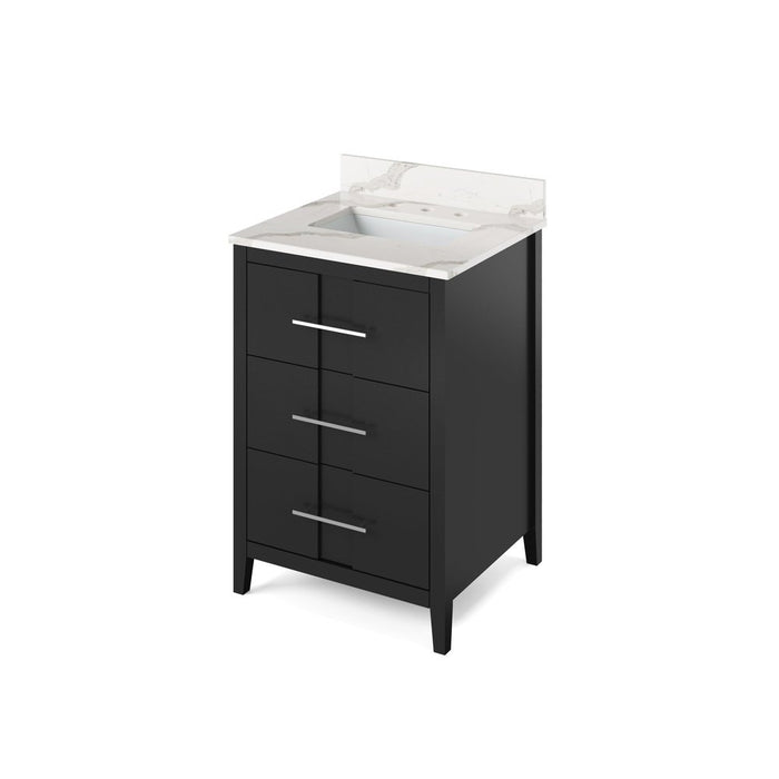 Jeffrey Alexander 24" Black Katara Vanity, Calacatta Vienna Quartz Vanity Top, undermount rectangle bowl