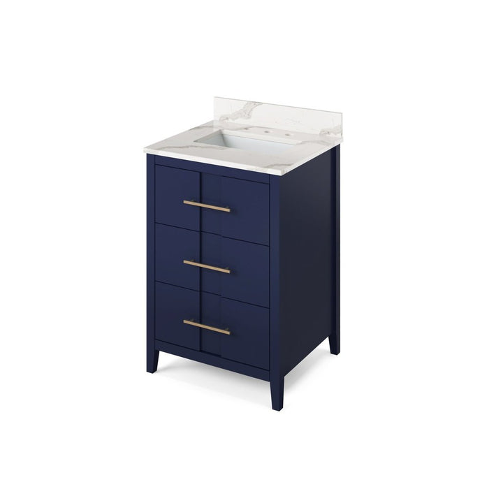 Jeffrey Alexander 24" Hale Blue Katara Vanity, Calacatta Vienna Quartz Vanity Top, undermount rectangle bowl