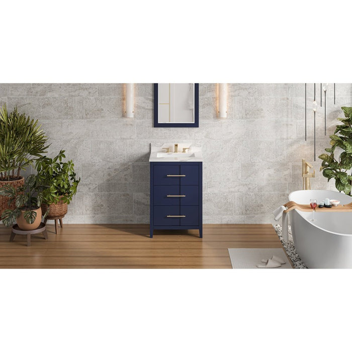 Jeffrey Alexander 24" Hale Blue Katara Vanity, Calacatta Vienna Quartz Vanity Top, undermount rectangle bowl