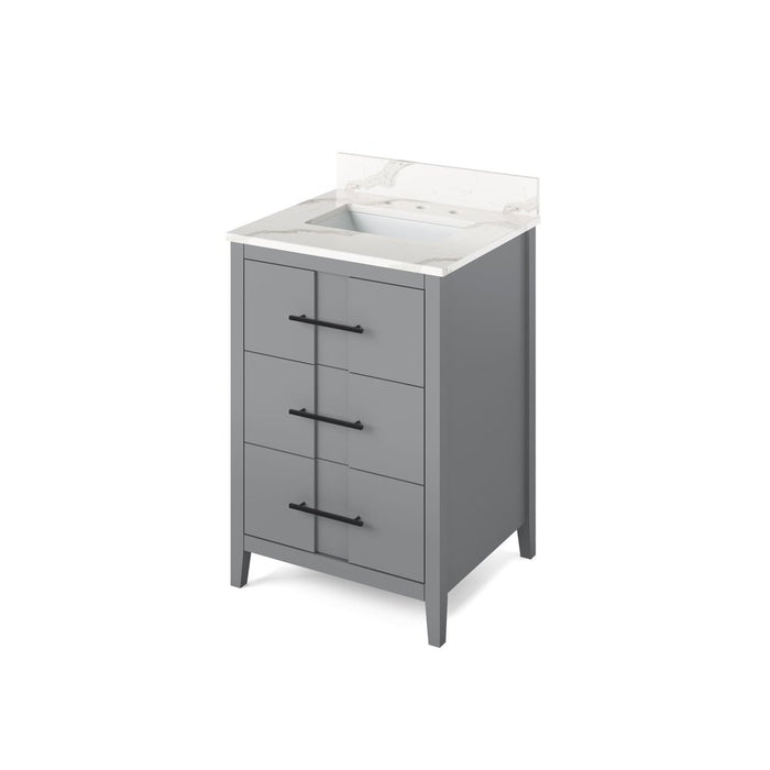 Jeffrey Alexander 24" Grey Katara Vanity, Calacatta Vienna Quartz Vanity Top, undermount rectangle bowl