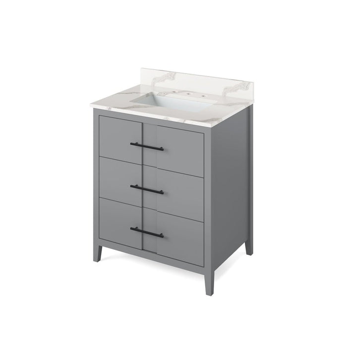 Jeffrey Alexander 30" Grey Katara Vanity, Calacatta Vienna Quartz Vanity Top, undermount rectangle bowl