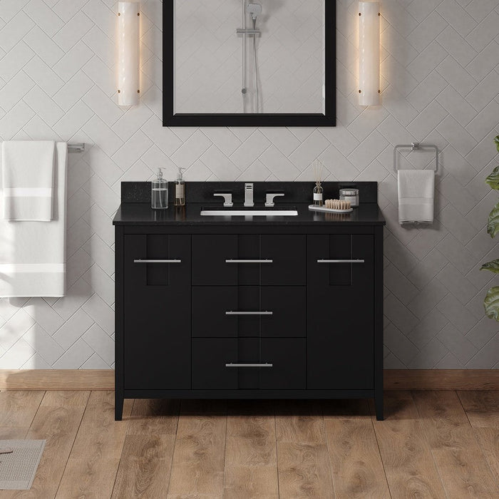 Jeffrey Alexander 48" Black Katara Vanity, Black Granite Vanity Top, undermount rectangle bowl