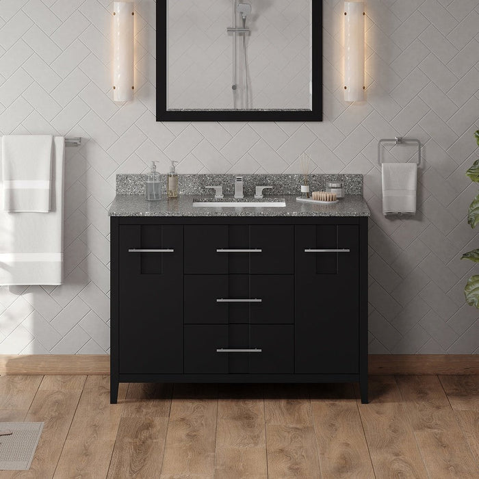 Jeffrey Alexander 48" Black Katara Vanity, Boulder Cultured Marble Vanity Top, undermount rectangle bowl