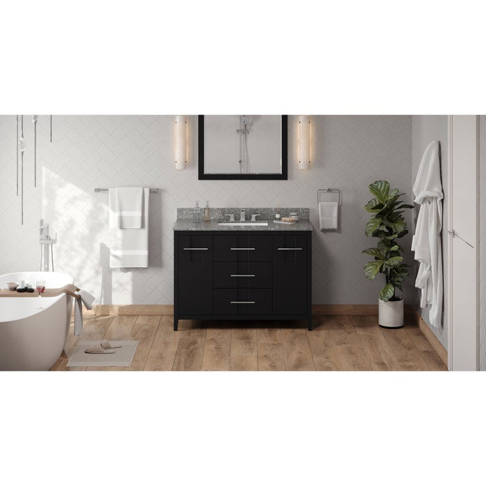 Jeffrey Alexander 48" Black Katara Vanity, Boulder Cultured Marble Vanity Top, undermount rectangle bowl