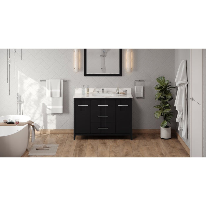 Jeffrey Alexander 48" Black Katara Vanity, Calacatta Vienna Quartz Vanity Top, undermount rectangle bowl