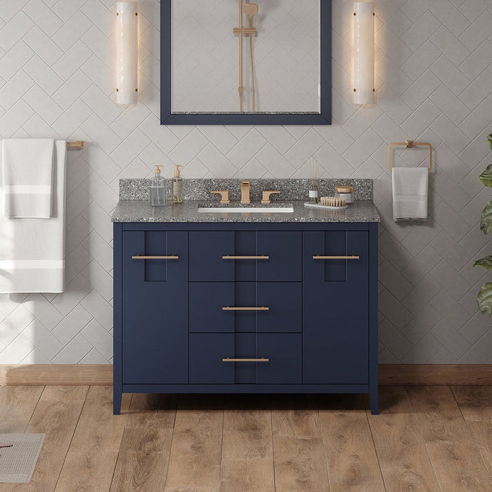 Jeffrey Alexander 48" Hale Blue Katara Vanity, Boulder Cultured Marble Vanity Top, undermount rectangle bowl