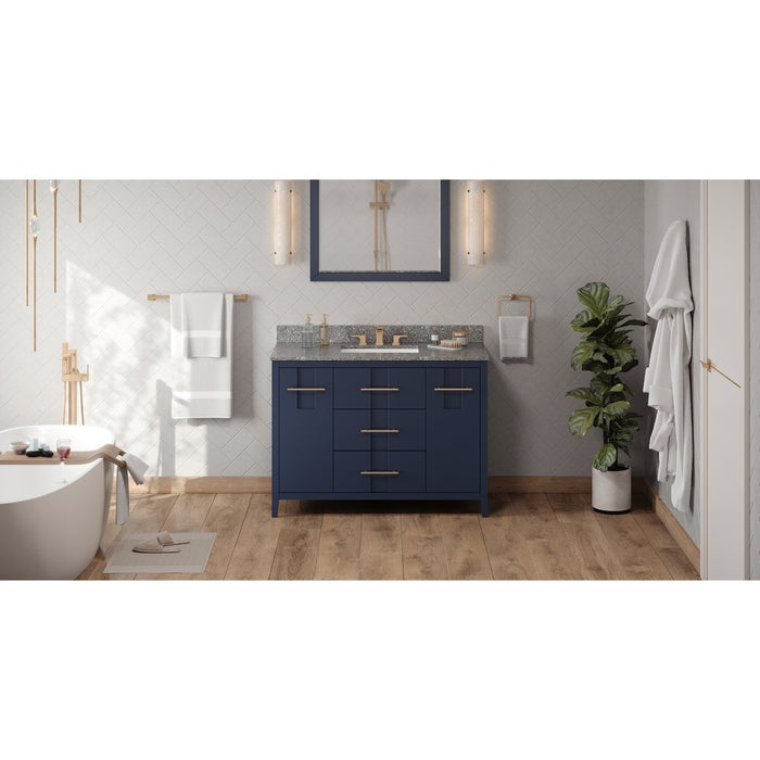 Jeffrey Alexander 48" Hale Blue Katara Vanity, Boulder Cultured Marble Vanity Top, undermount rectangle bowl