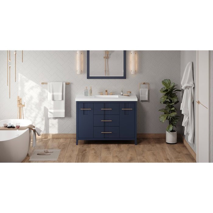 Jeffrey Alexander 48" Hale Blue Katara Vanity, Lavante Cultured Marble Vessel Vanity Top, integrated rectangle bowl