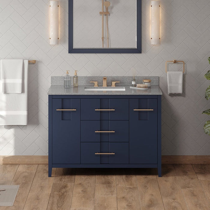 Jeffrey Alexander 48" Hale Blue Katara Vanity, Steel Grey Cultured Marble Vanity Top, undermount rectangle bowl