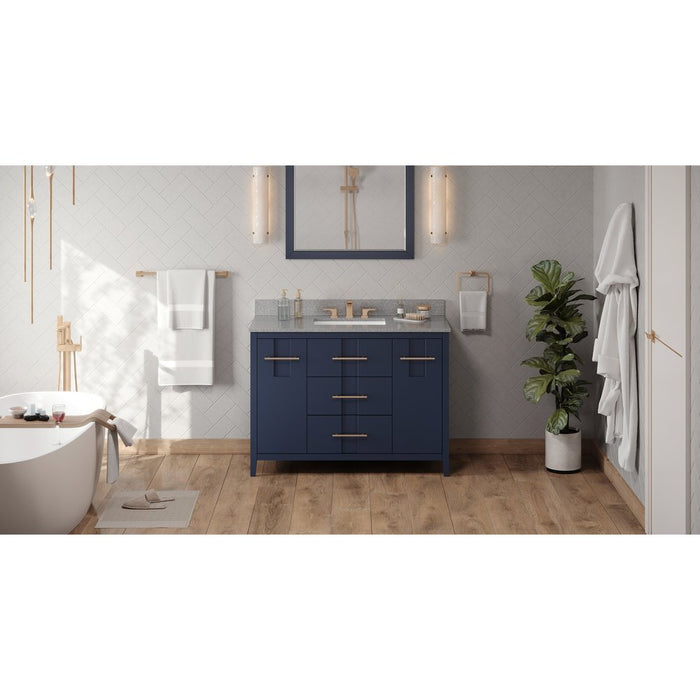 Jeffrey Alexander 48" Hale Blue Katara Vanity, Steel Grey Cultured Marble Vanity Top, undermount rectangle bowl