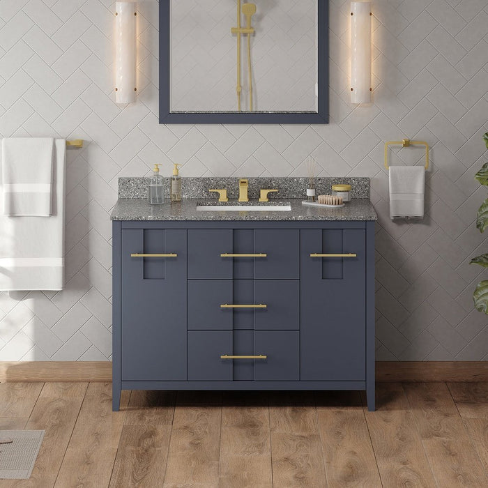 Jeffrey Alexander 48" Blue Steel Katara Vanity, Boulder Cultured Marble Vanity Top, undermount rectangle bowl