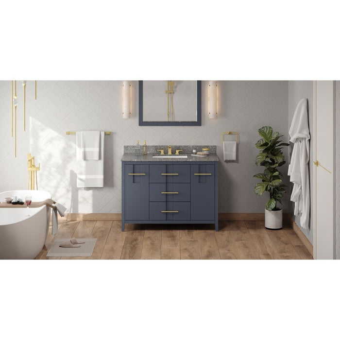 Jeffrey Alexander 48" Blue Steel Katara Vanity, Boulder Cultured Marble Vanity Top, undermount rectangle bowl