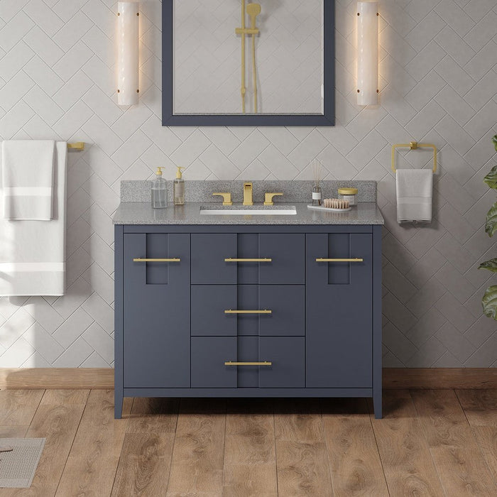 Jeffrey Alexander 48" Blue Steel Katara Vanity, Steel Grey Cultured Marble Vanity Top, undermount rectangle bowl