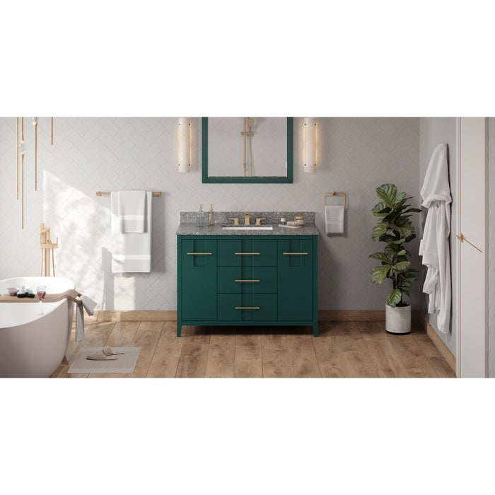 Jeffrey Alexander 48" Forest Green Katara Vanity, Boulder Cultured Marble Vanity Top, undermount rectangle bowl