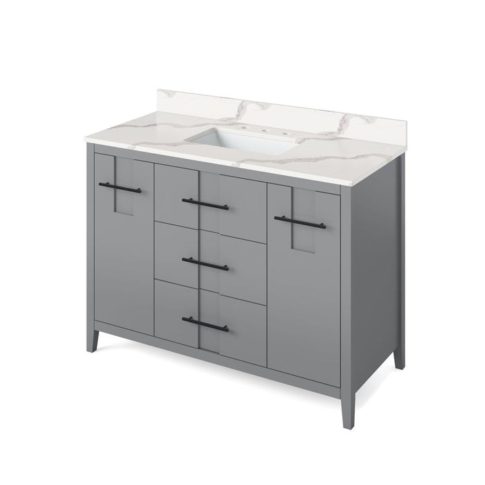 Jeffrey Alexander 48" Grey Katara Vanity, Calacatta Vienna Quartz Vanity Top, undermount rectangle bowl