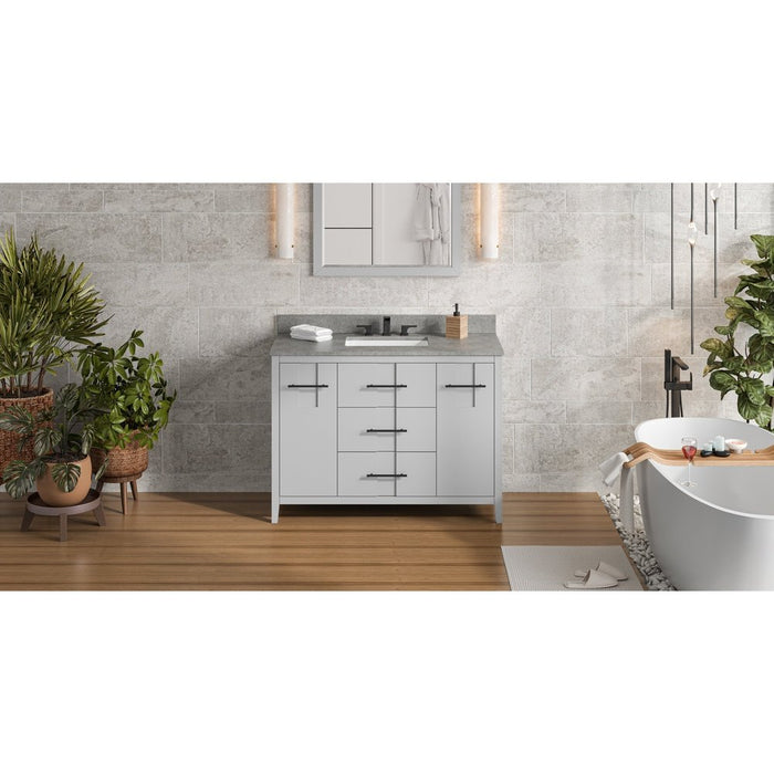 Jeffrey Alexander 48" Grey Katara Vanity, Steel Grey Cultured Marble Vanity Top, undermount rectangle bowl