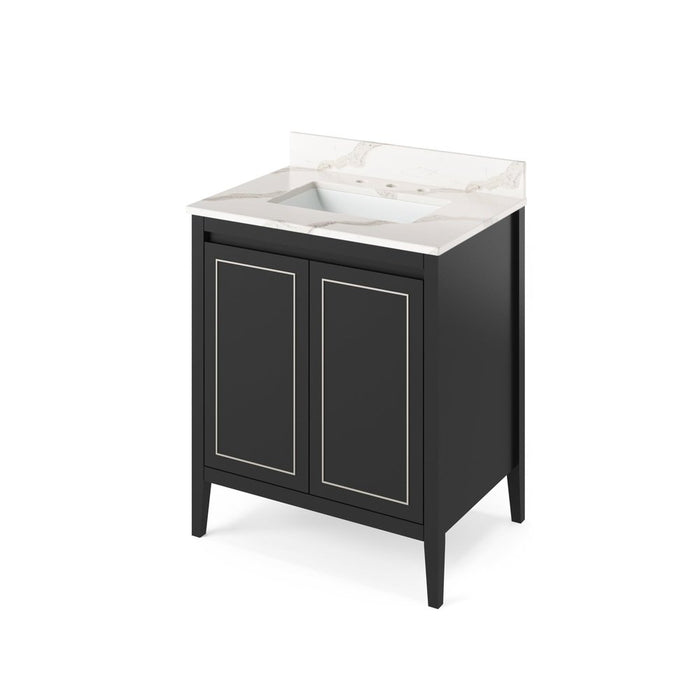 Jeffrey Alexander 30" Black Percival Vanity, Calacatta Vienna Quartz Vanity Top, undermount rectangle bowl