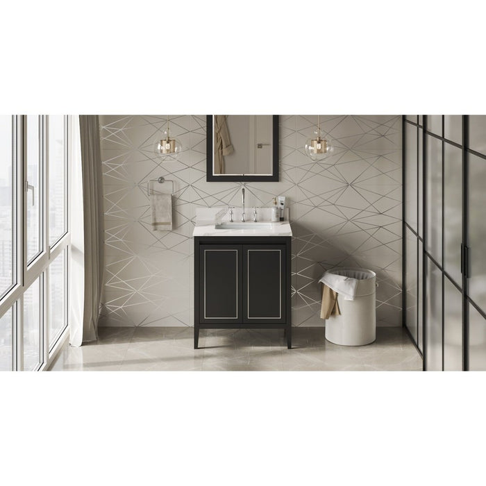 Jeffrey Alexander 30" Black Percival Vanity, Calacatta Vienna Quartz Vanity Top, undermount rectangle bowl