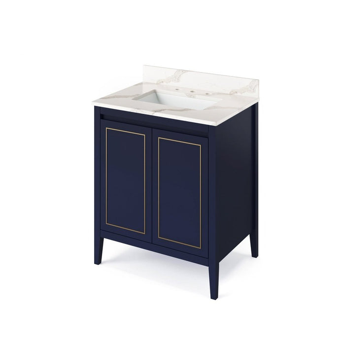 Jeffrey Alexander 30" Hale Blue Percival Vanity, Calacatta Vienna Quartz Vanity Top, undermount rectangle bowl