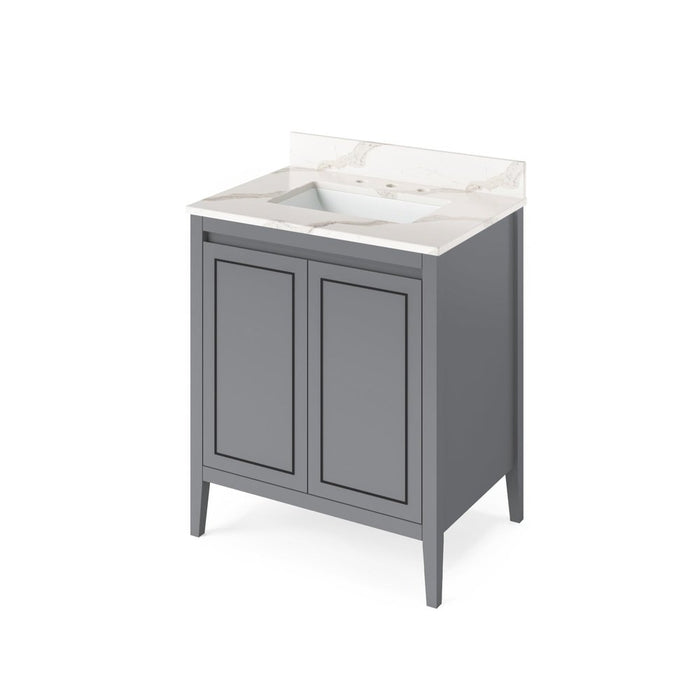 Jeffrey Alexander 30" Grey Percival Vanity, Calacatta Vienna Quartz Vanity Top, undermount rectangle bowl