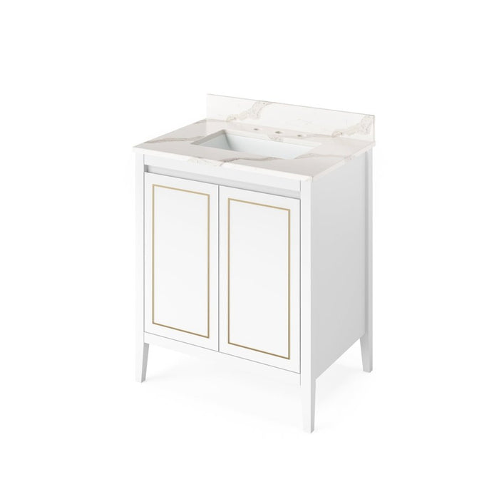 Jeffrey Alexander 30" White Percival Vanity, Calacatta Vienna Quartz Vanity Top, undermount rectangle bowl