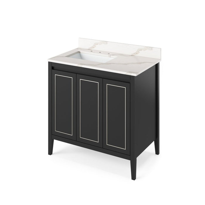 Jeffrey Alexander 36" Black Percival Vanity, left offset, Calacatta Vienna Quartz Vanity Top, undermount rectangle bowl