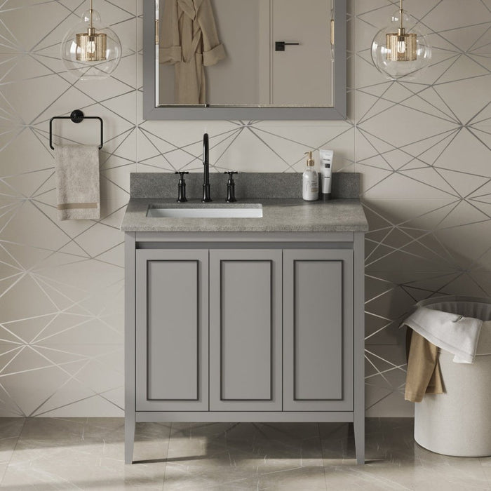 Jeffrey Alexander 36" Grey Percival Vanity, left offset, Steel Grey Cultured Marble Vanity Top, undermount rectangle bowl