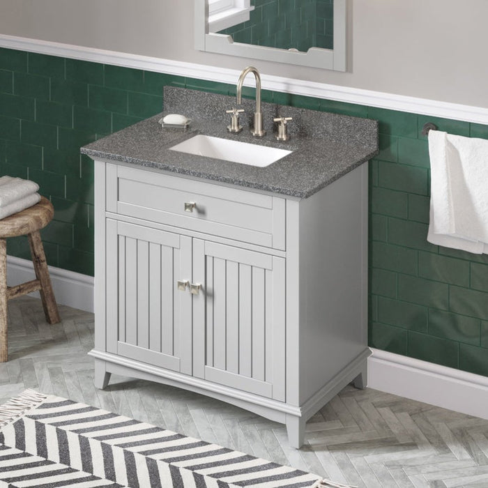 Jeffrey Alexander 36" Grey Savino Vanity, Boulder Cultured Marble Vanity Top, undermount rectangle bowl