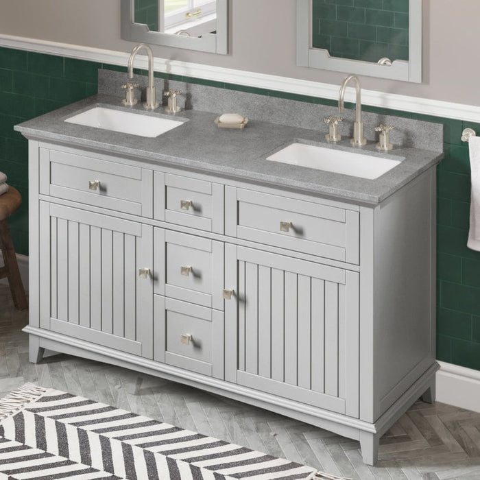 Jeffrey Alexander 60" Grey Savino Vanity, double bowl, Steel Grey Cultured Marble Vanity Top, two undermount rectangle bowls