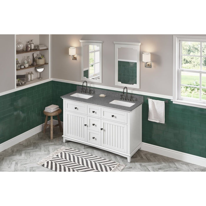 Jeffrey Alexander 60" White Savino Vanity, double bowl, Boulder Cultured Marble Vanity Top, two undermount rectangle bowls