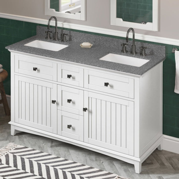 Jeffrey Alexander 60" White Savino Vanity, double bowl, Boulder Cultured Marble Vanity Top, two undermount rectangle bowls