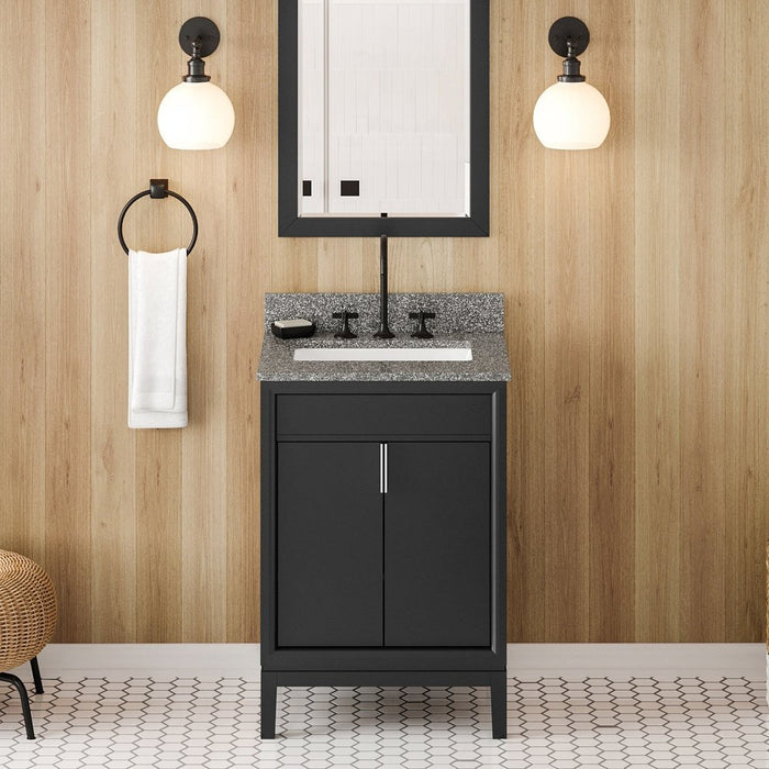 Jeffrey Alexander 24" Black Theodora Vanity, Boulder Cultured Marble Vanity Top, undermount rectangle bowl